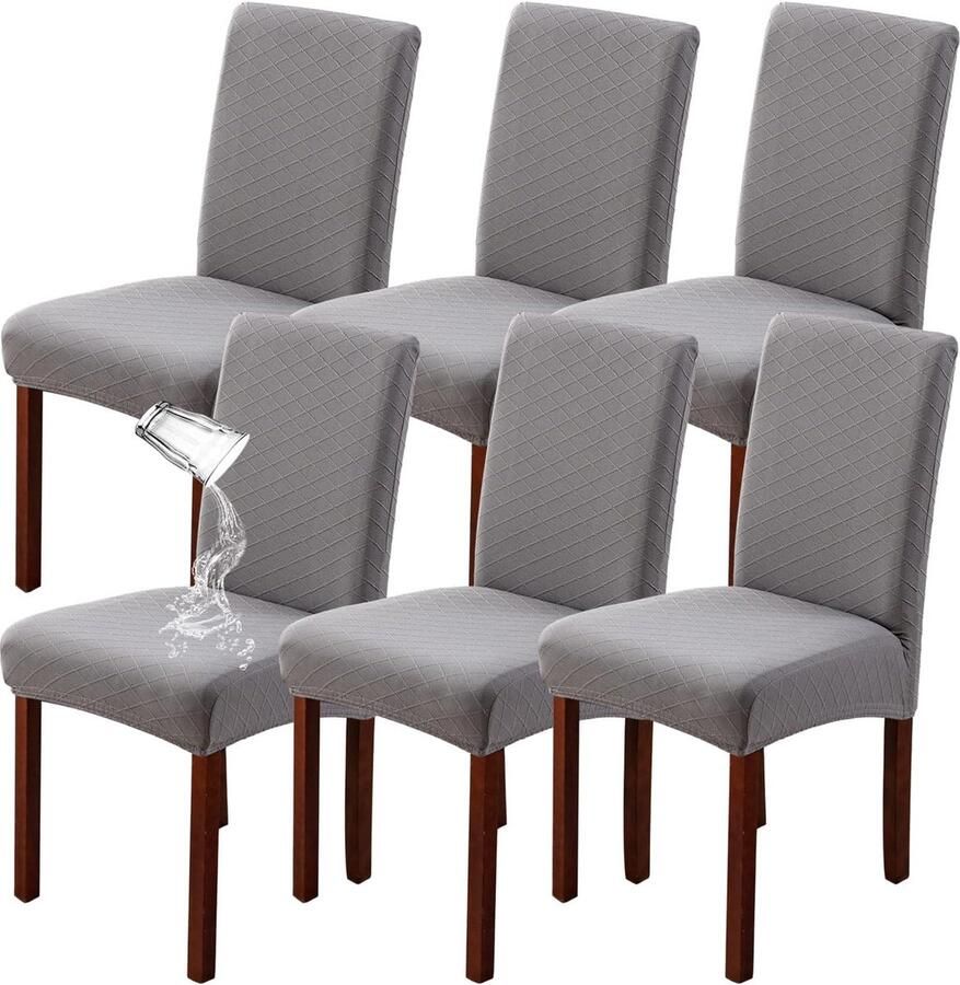 Goodivery 6 stuks eetkamerstoelhoezen moderne elastische telescoopstoelbeschermhoes afneembare wasbare keukenstoel-stoelhoes (lichtgrijs 6 stuks)