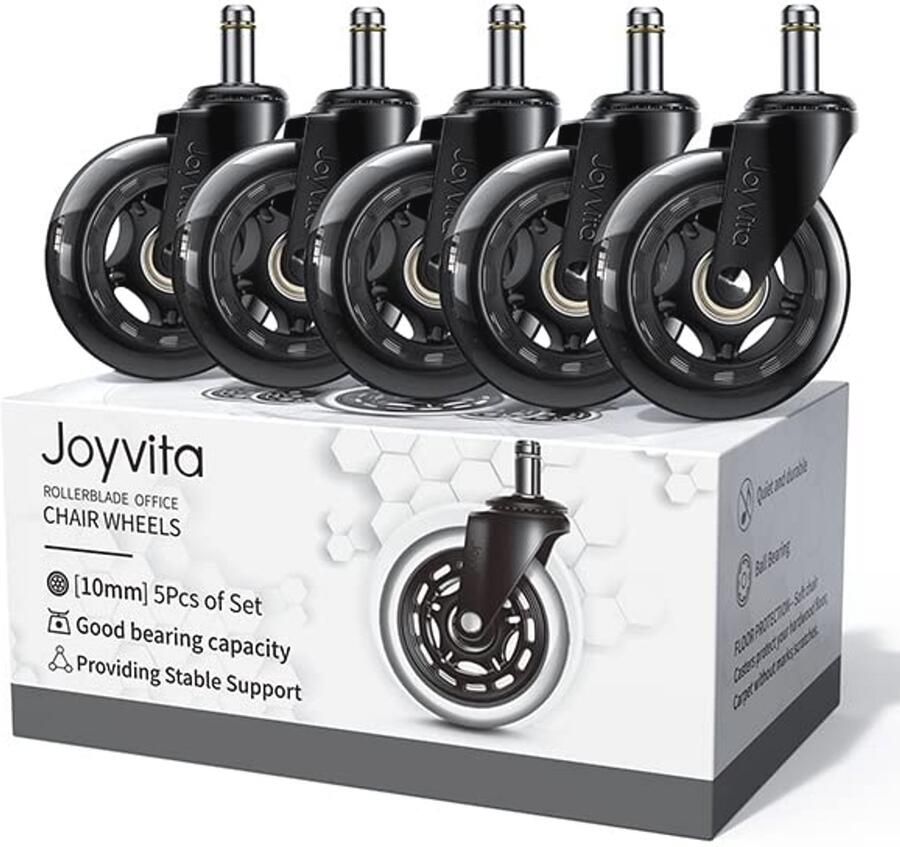 Set van 5 Bureaustoelwielen 10 mm x 22 mm Geschikt voor Harde Vloeren Parket Tapijt en Tegels