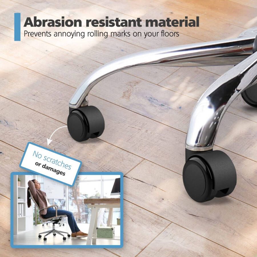 Set van 5 bureaustoelwielen 10 mm x 22 mm Harde vloerwielen tot 175 kg Slijtvaste bureaustoelwielen Eenvoudige montage zonder gereedschap