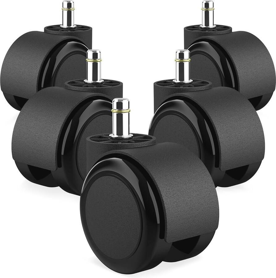 Set van 5 bureaustoelwielen 10 mm x 22 mm Voor harde vloeren tot 175 kg Eenvoudig te monteren zonder gereedschap