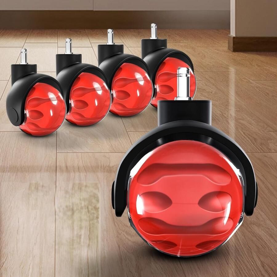 Set van 5 bureaustoelwielen universele penmaat 11x22 mm rubberen wielen soepel en stil veilig voor alle vloeren 2-inch vervangende wielen voor computergame-stoel rood