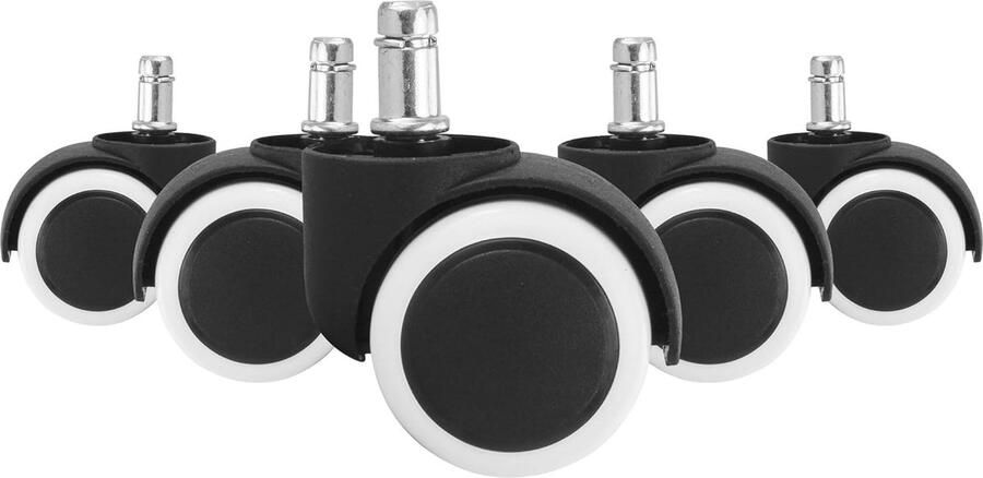 Set van 5 Bureaustoelwielen voor Harde Vloeren 11 mm Pen & 50 mm Diameter Premium Kwaliteit