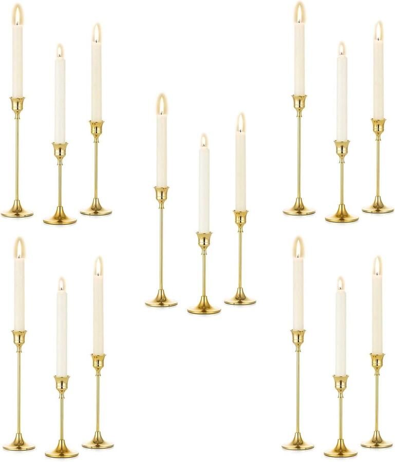 Set van 5 Decoratieve Kandelaar Houderen voor Taper Kaarsen – Perfect voor Tafel en Open Haard