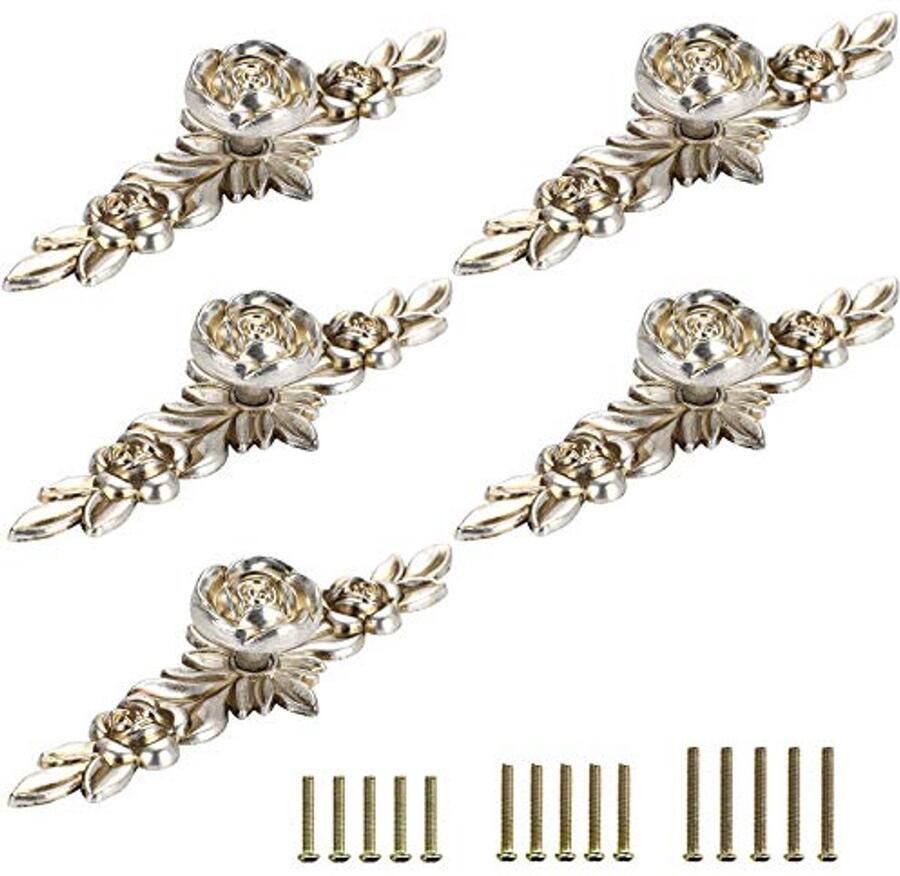 Set van 5 Euro Roze Decoratieve Kastknoppen met Bloemen Ivoor