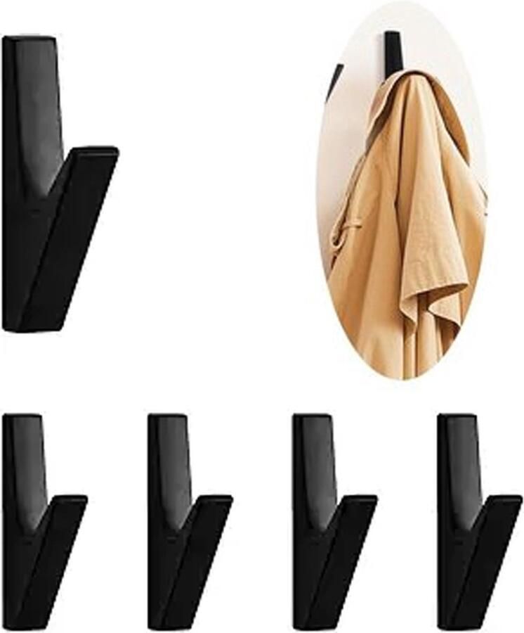Set van 5 Haken Zwart Kledinghaken wandhaken Badkamerhaken Haken voor akoestische panelen kasten muren badkamers Voor het ophangen van kleding hoeden tassen handdoeken en sleutels