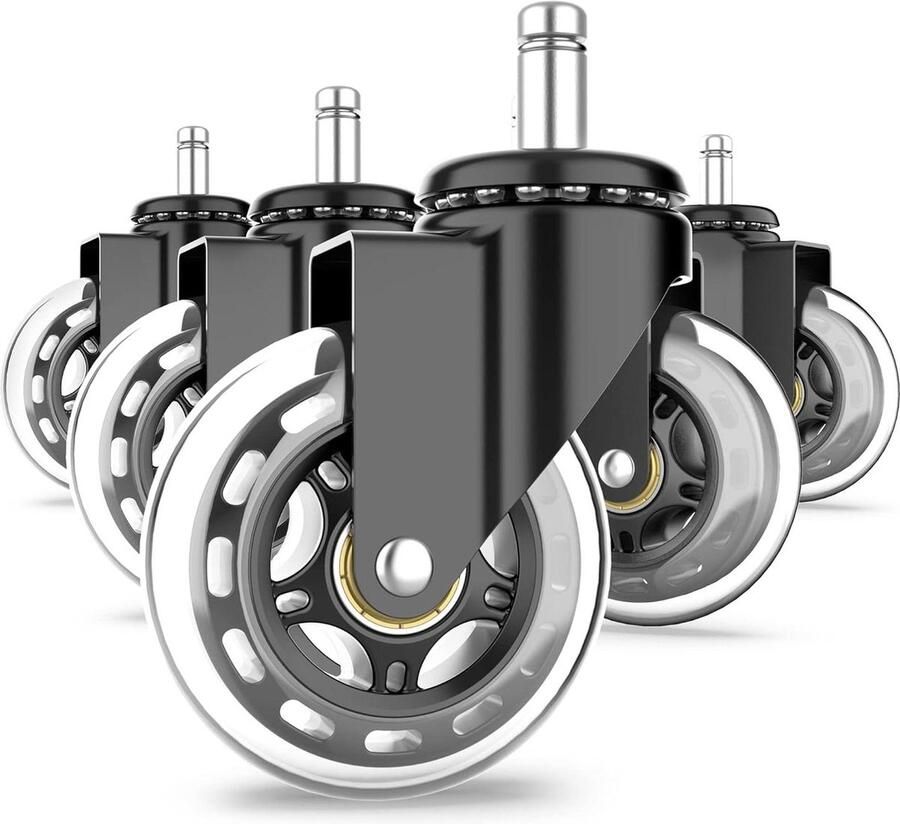 Set van 5 Harde Vloer Bureaustoelwielen 11 mm x 22 mm tot 250 kg Krasvrij Rolschaats stijl Geruisloos Rubber Bureaustoelen Chair Casters(tyres)