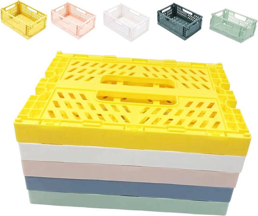 Set van 5 mini-manden kunststof vouwdoos opbergdoos opvouwbare stapelcontainer organisator opbergdozen voor kinderkamer keuken badkamer studeerkamer kledingkast lades