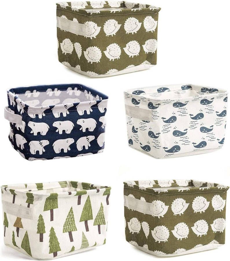 Set van 5 opbergmanden van linnen en katoen met 2 handvatten aan beide zijden opvouwbare mini-opbergmanden voor kinderen speelgoed boeken cosmetica planken en bureaus 20 x 16 x13 cm