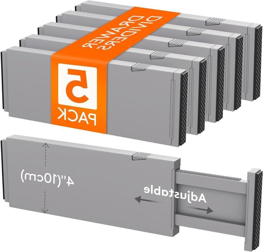 Set van 5 verstelbare kunststof ladeverdelers voor binnenlengte laden Grijs