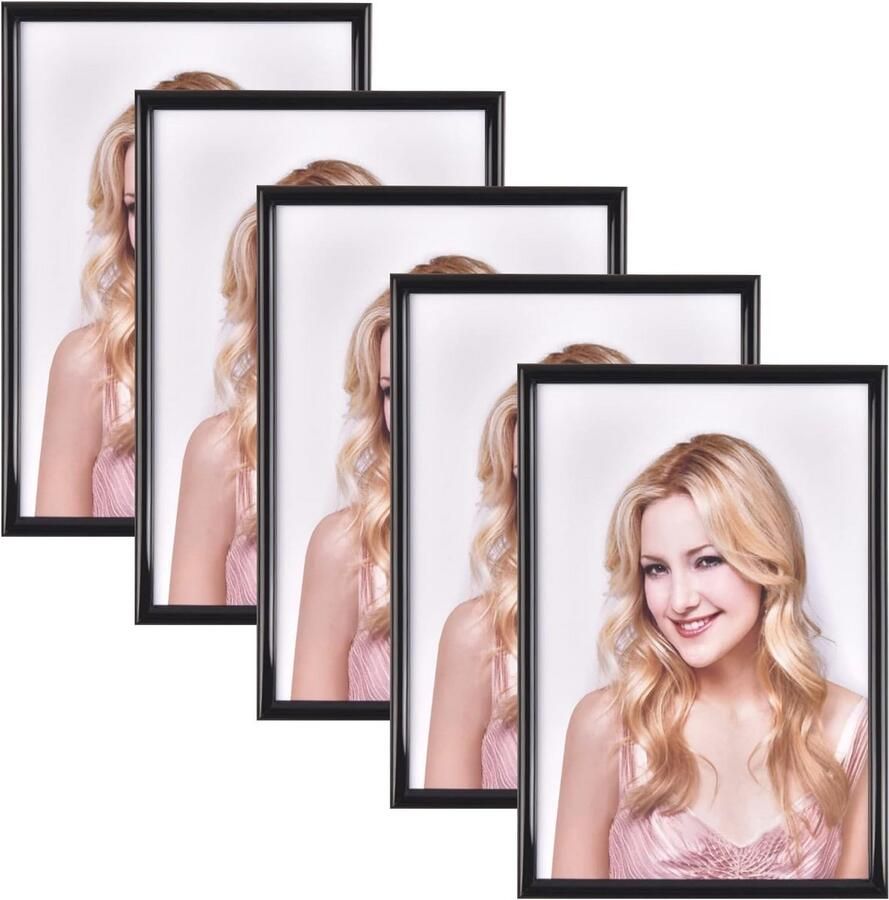 Set van 5 Zwarte Fotolijsten 10x15 cm Moderne en Duurzame Fotolijsten voor Muur en Tafel