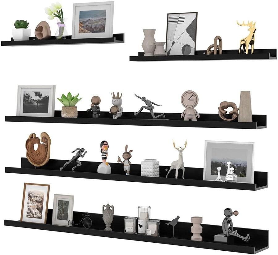 Set van 5 zwarte houten wandplanken modern en multifunctioneel minimalistische stijl
