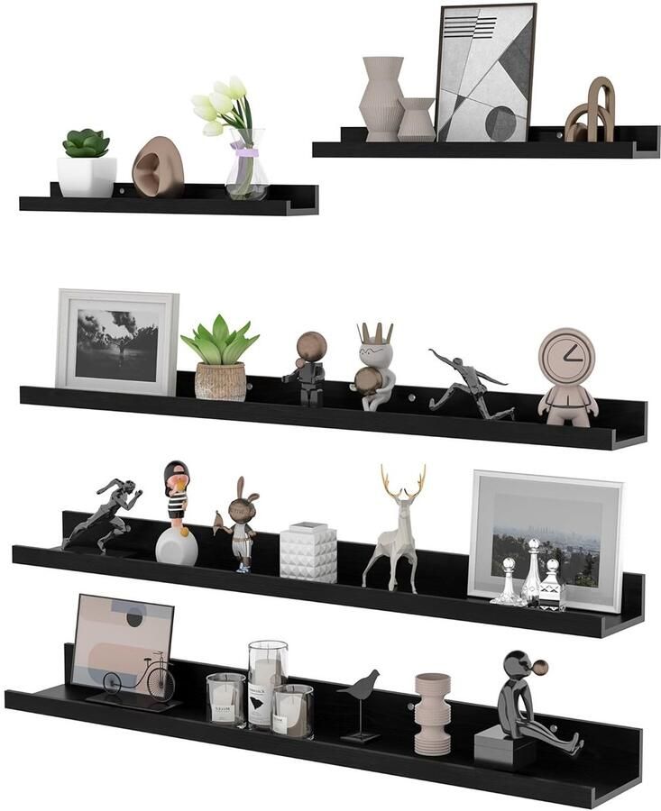Set van 5 zwarte houten wandplanken moderne stijl multifunctioneel