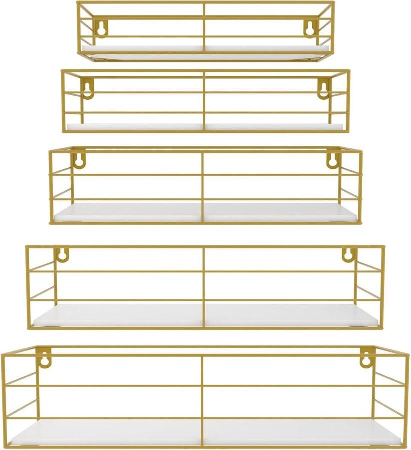 Set van 5 zwevende planken voor muur rustieke houten wandplanken voor slaapkamer badkamer keuken woonkamer kantoor Goud decoratief en functioneel. hexagon shelves