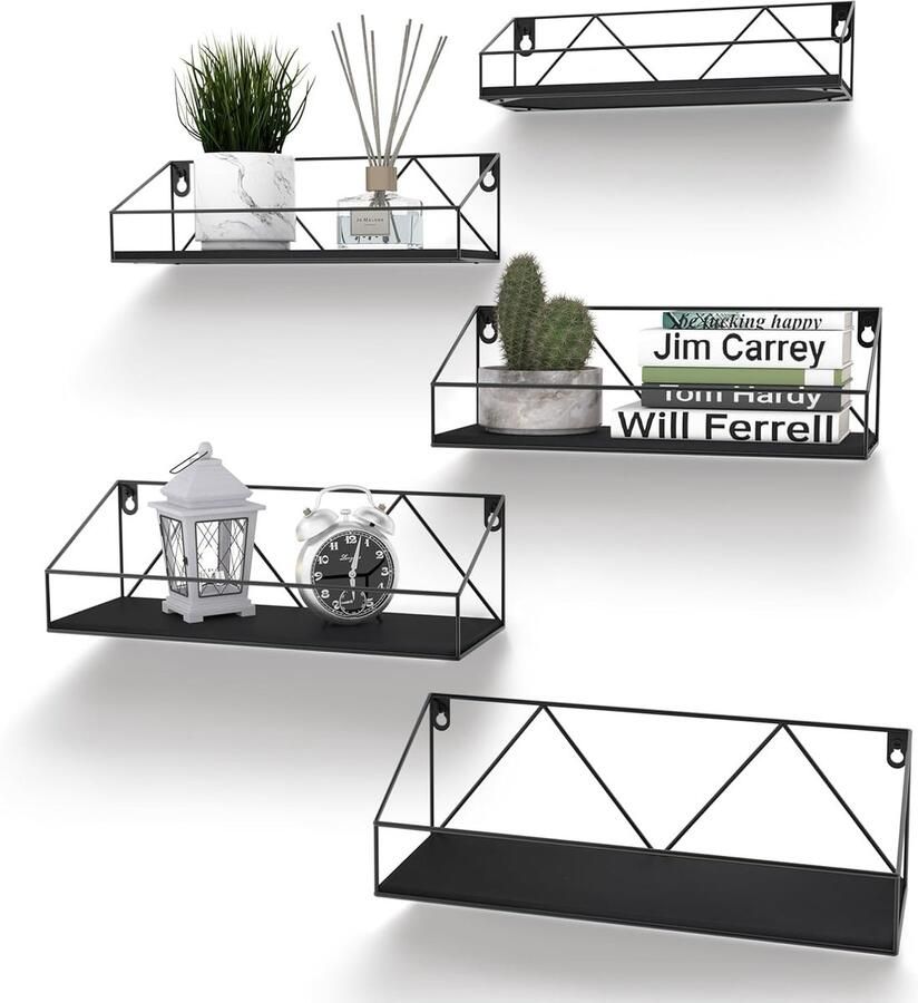 Ibenzoa Multifunctionele Wandplanken Set 5 Stuks Zwart Hout & Metaal Constructie