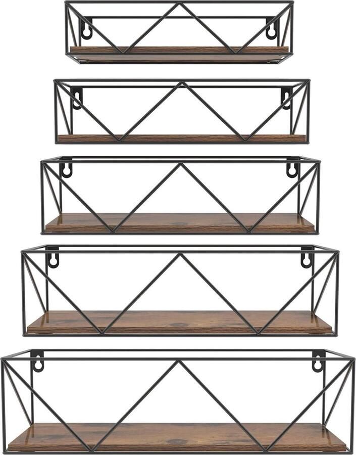 Set van 5 Zwevende Wandplanken Rustieke Houten Planken voor Slaapkamer Keuken Badkamer en Woonkamer