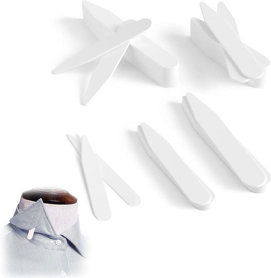 Inovra Plus Set van 50 kraagstaafjes voor herenoverhemden Versteviging van hemdkraag In 5 maten Accessoires voor overhemden Voor perfect zittende kraag Voor vaderdag Herenkleding