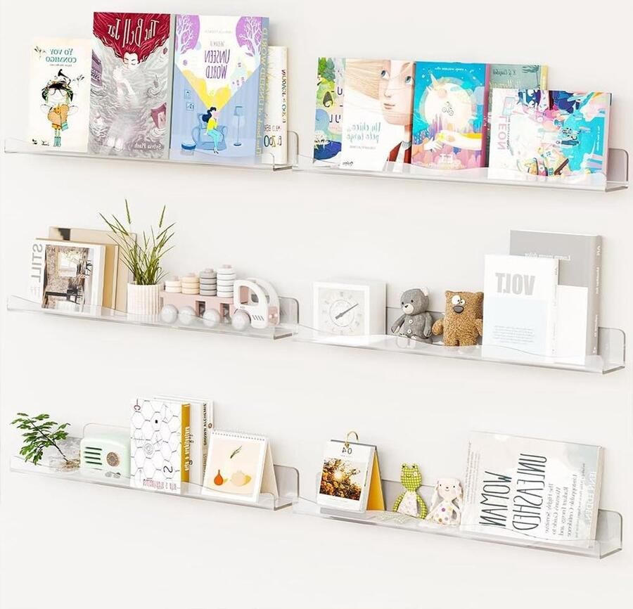 Set van 6 acryl wandplanken Modern design multifunctioneel en ruimtebesparend 38 x 10 x 48 cm transparant