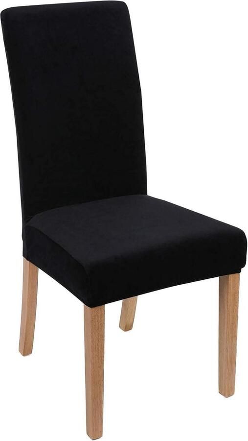 Set van 6 afneembare fluwelen stoelhoezen moderne elastische stoelbekleding zwart