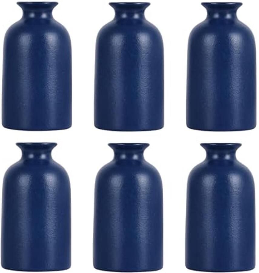 Set van 6 blauwe keramische vazen Kleine vaas decoratie voor woonkamer tafel en open haard