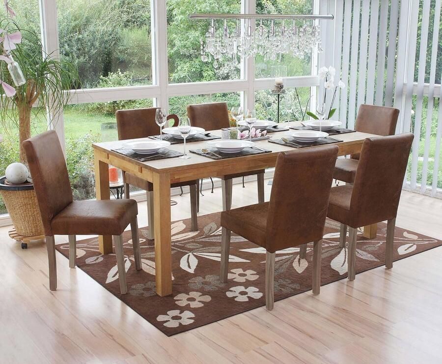 Set van 6 Comfortabele Eetkamerstoelen met Eiken Look en Hoge Rugleuning
