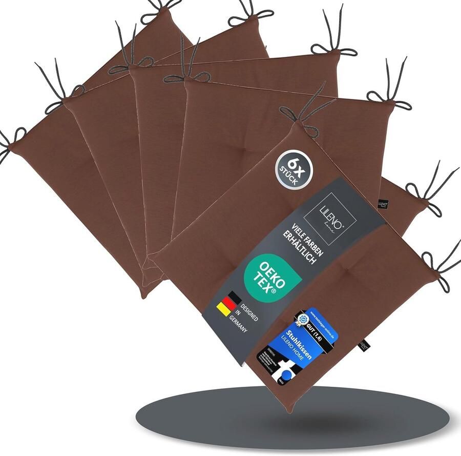 Set van 6 comfortabele stoelkussens voor tuinstoelen keuken en eetkamer uv-bestendig 40 x 40 cm