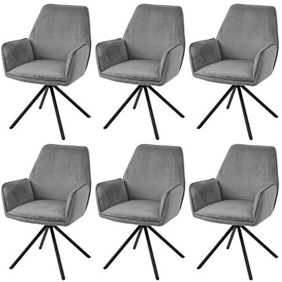 Set van 6 draaibare eetkamerstoelen Donkergrijs Fluweel met Zwarte Poten