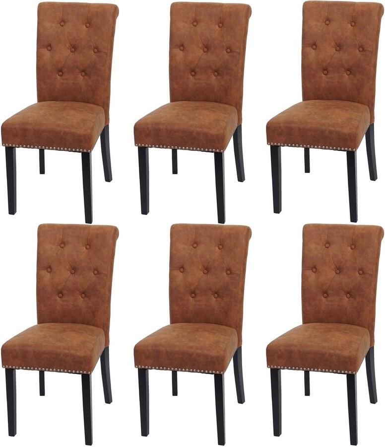 MCW Set van 6 eetkamerstoelen Chesterfield II stoel keukenstoel klinknagels ~ imitatiesuède donkere poten