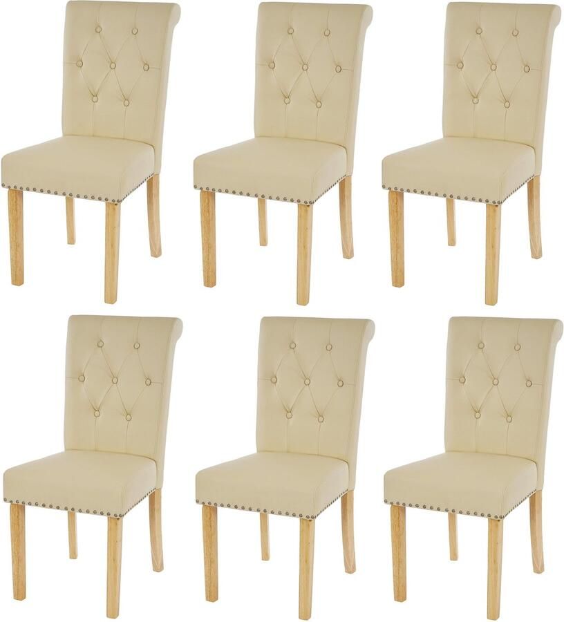 MCW Set van 6 eetkamerstoelen Chesterfield II stoel keukenstoel klinknagels ~ kunstleer crème lichte poten