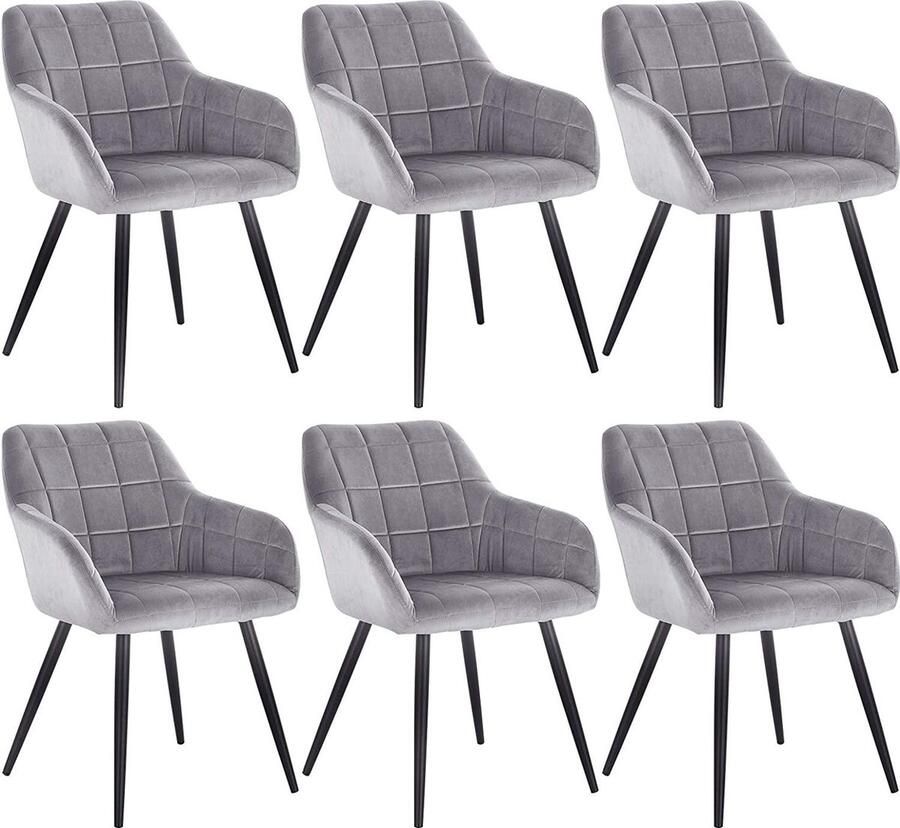 Rootz Living Rootz Set van 6 eetkamerstoelen Fauteuils Fluwelen zitting Comfortabel en ergonomisch Stabiel en robuust Veelzijdig ontwerp 49 cm x 43 cm x 81 cm