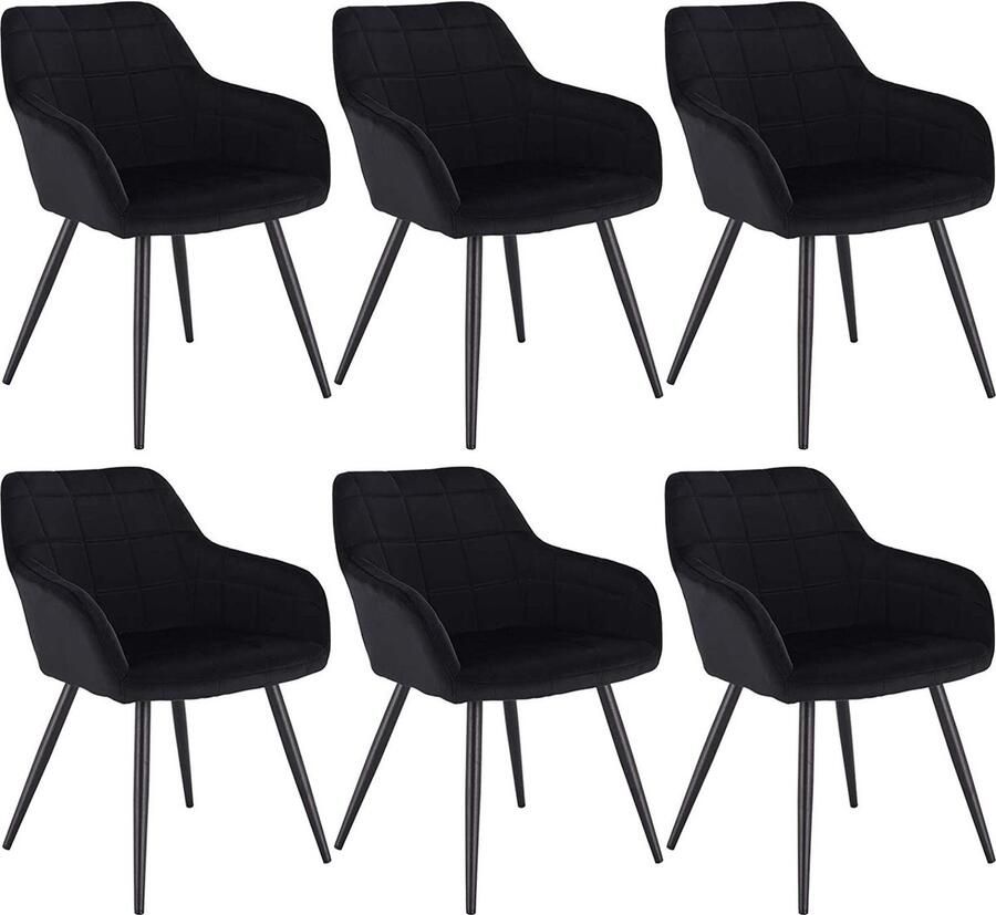 Rootz Living Rootz Set van 6 eetkamerstoelen Fauteuils met fluwelen zitting Stoelen met metalen poten Comfortabel en ergonomisch Stabiel en duurzaam Veelzijdig ontwerp 49 cm x 43 cm x 81 cm