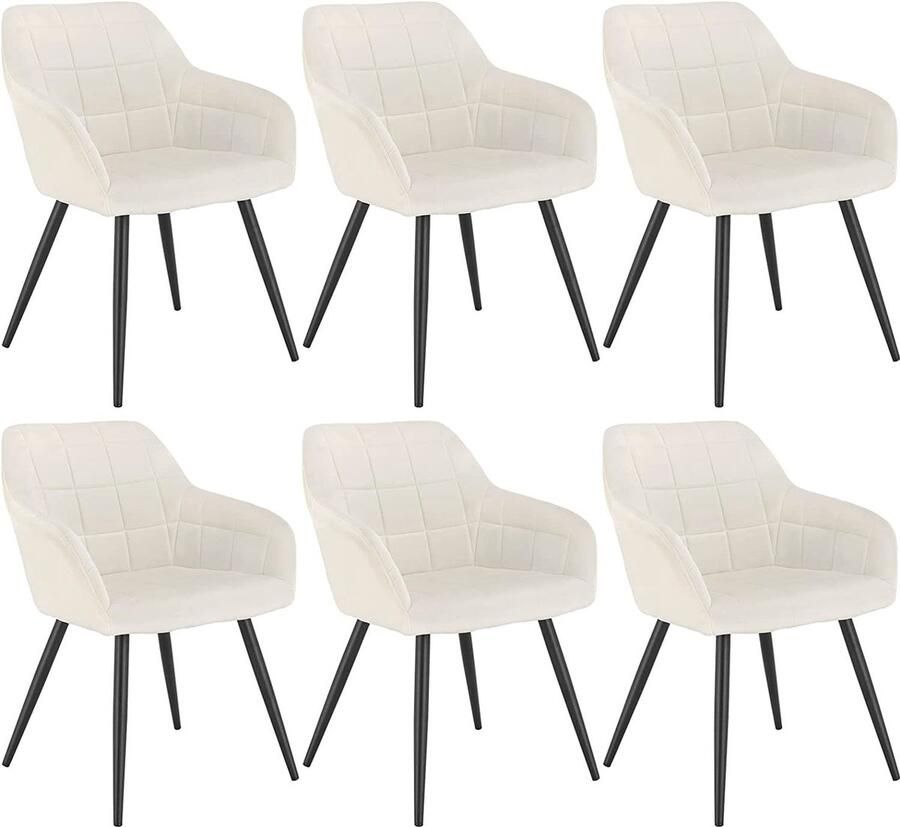 Rootz Living Rootz Set van 6 eetkamerstoelen Fauteuils met fluwelen zittingen Crèmewitte metalen poten Comfortabel ergonomisch duurzaam 49 cm x 43 cm x 81 cm