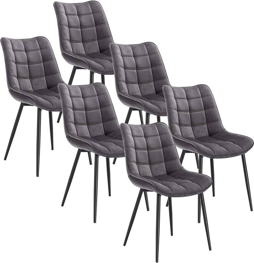 Rootz Living Rootz Set van 6 Eetkamerstoelen Fluwelen stoelen Comfortabele zitplaatsen Ergonomisch ontwerp Duurzame constructie 46 cm x 40 5 cm x 85 5 cm