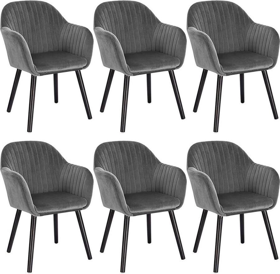 Rootz Living Rootz Set van 6 Eetkamerstoelen Fluwelen stoelen Comfortabele zitting Ergonomisch ontwerp Duurzame constructie Antislipkussens 81 cm x 40 cm x 40 cm