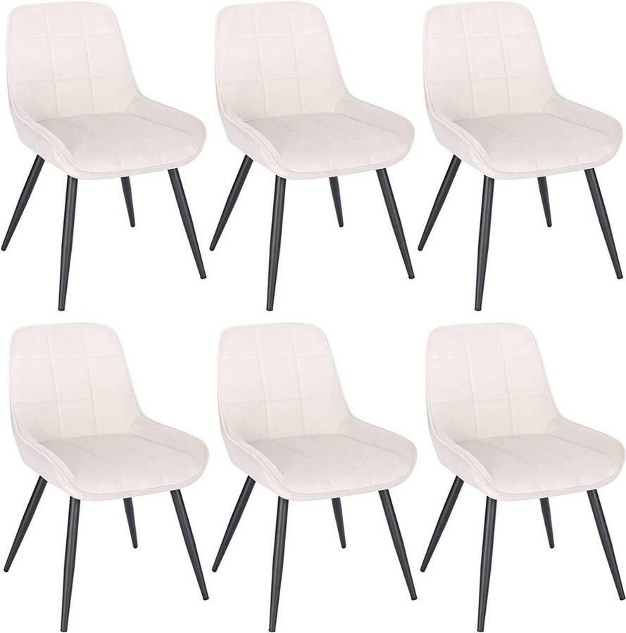 Rootz Living Rootz Set van 6 eetkamerstoelen Gestoffeerde stoelen met fluwelen accenten Crèmewit Comfortabel en ergonomisch Duurzaam en vloervriendelijk 81 5 cm x 38 cm x 43 cm