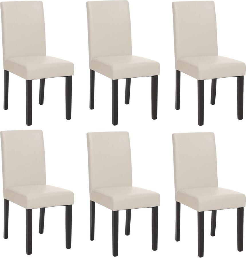 Cosmo Casa Set van 6 eetkamerstoelen Keukenstoel Littau ~ kunstleer wit donkere poten