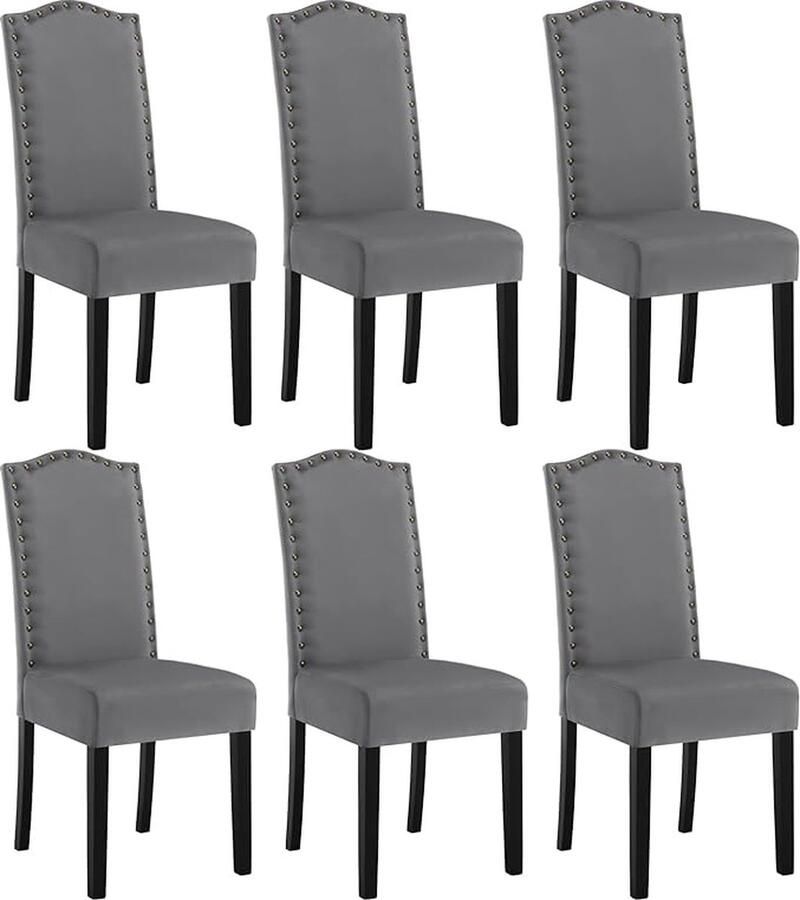 Set van 6 eetkamerstoelen keukenstoelen met hoge rugleuning gestoffeerde stoel woonkamerstoel designstoel met massief houten poten gestoffeerd fluweel donkergroen BH385dgr-6