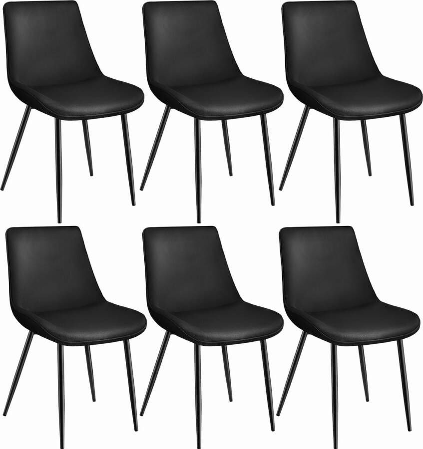Tectake eetkamerstoelen set van 6 fluwelen gestoffeerde stoelen met rugleuning ergonomische woonkamerstoel met gevoerde fluwelen zitting comfortabele keukenstoel zwarte metalen poten zwart