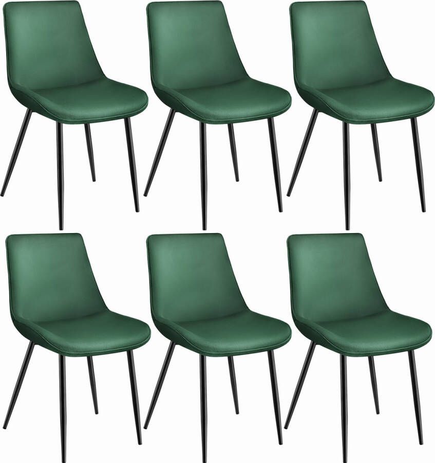 Tectake eetkamerstoelen set van 6 fluwelen gestoffeerde stoelen met rugleuning ergonomische woonkamerstoel met gevoerde fluwelen zitting comfortabele keukenstoel zwarte metalen poten donkergoen