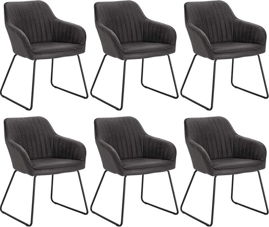 Rootz Living Rootz Set van 6 eetkamerstoelen met armleuningen Fluwelen stoelen Fauteuils Comfortabel duurzaam veelzijdig Kunstleer en metaal 45 cm x 44 cm