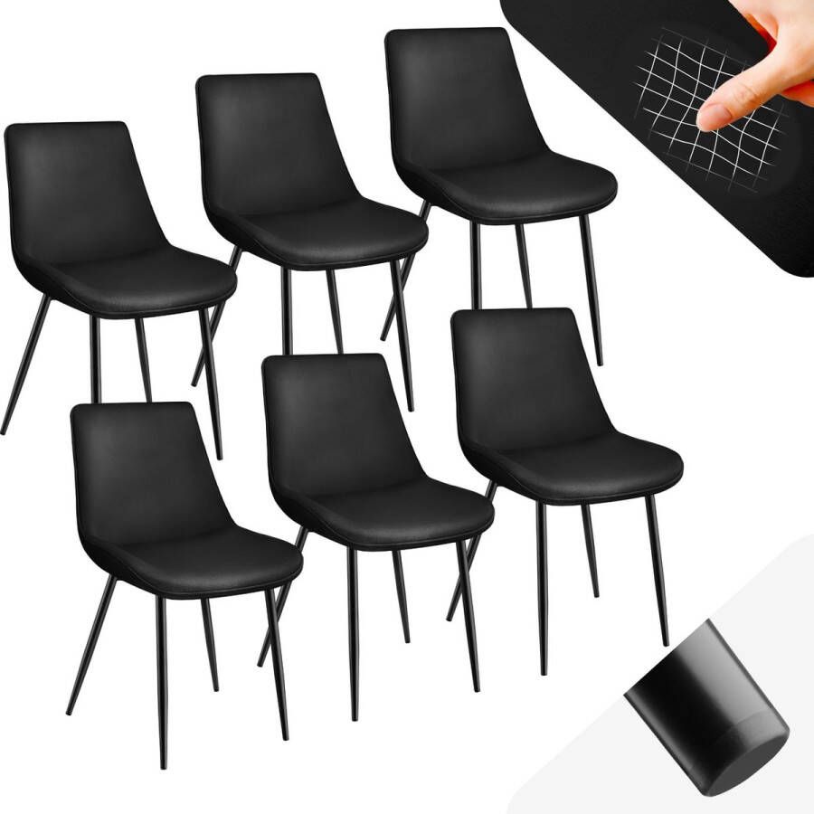 Tectake eetkamerstoelen set van 6 fluwelen gestoffeerde stoelen met rugleuning ergonomische woonkamerstoel met gevoerde fluwelen zitting comfortabele keukenstoel zwarte metalen poten zwart - Foto 2