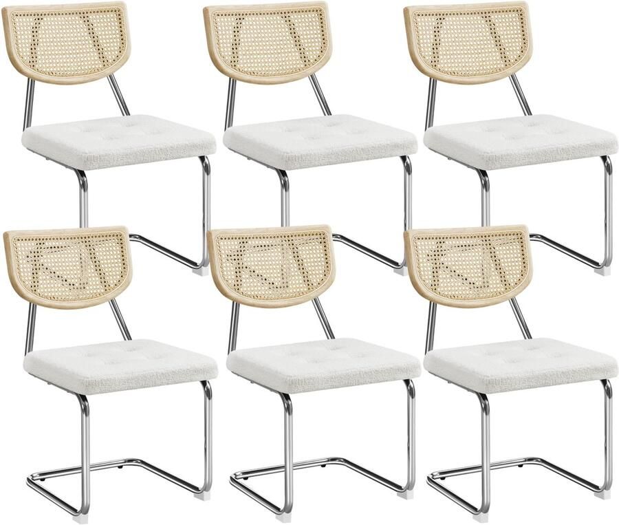 Set van 6 eetkamerstoelen rugleuning van rotan schommelstoel van teddystof gestoffeerde stoel voor eetkamer keuken woonkamer restaurant wit