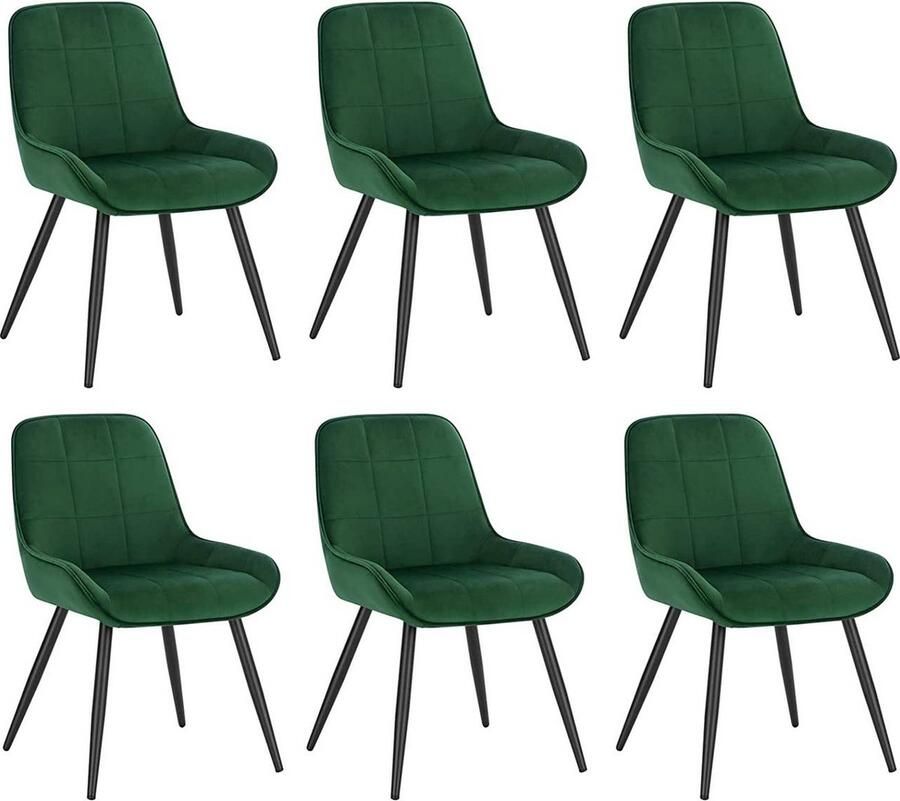 Rootz Living Rootz Set van 6 eetkamerstoelen stoelen met fluwelen accenten gestoffeerde stoelen ergonomisch ontwerp duurzame structuur vloerbescherming 81 5 cm x 38 cm x 43 cm donkergroen