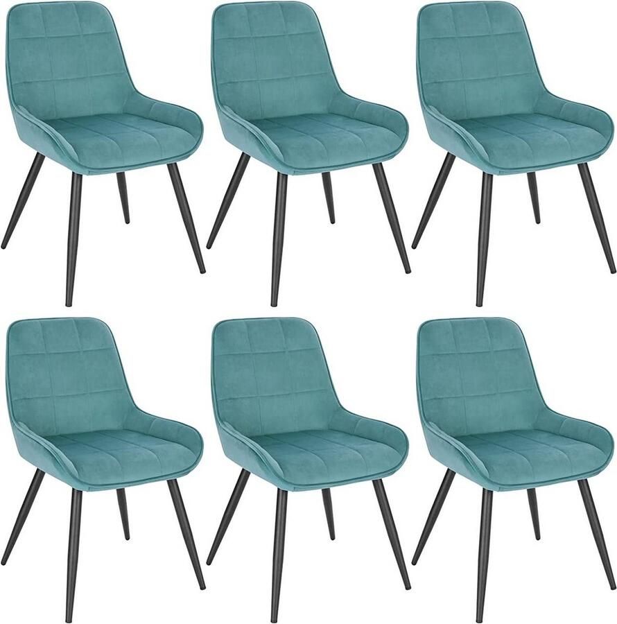 Rootz Living Rootz Set van 6 eetkamerstoelen stoelen met fluwelen accenten turquoise gestoffeerde stoelen ergonomisch ontwerp duurzaam en stabiel vloerbescherming 81 5 cm x 38 cm x 43 cm
