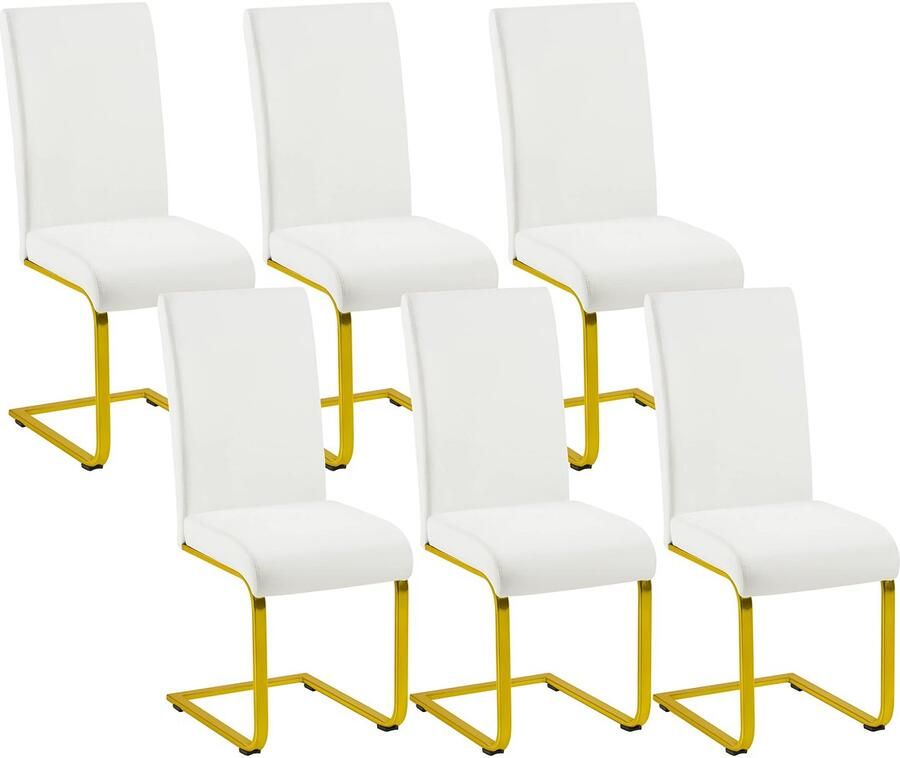 Set van 6 eetkamerstoelen woonkamerstoel keukenstoel schommelstoel belastbaarheid 135 kg wit