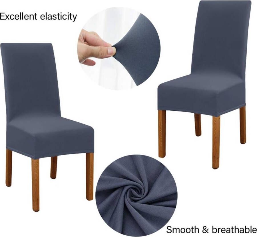 Set van 6 eetkamerstoelhoezen moderne elastische stretch-stoelbeschermer afneembare wasbare keukenstoelhoezen voor hotel restaurant bruiloft eetkamer banket ceremonie (blauwgrijs)