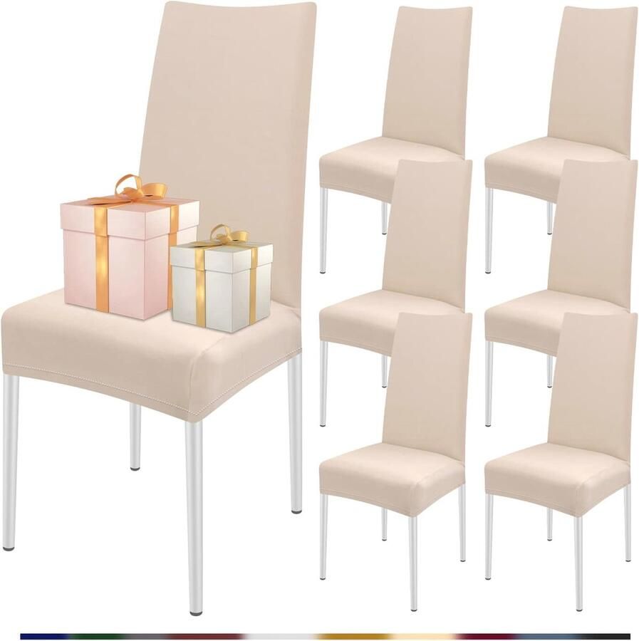 Set van 6 Elastische Stoelhoezen voor Eetkamerstoelen Moderne en Universale Bescherming (Beige)