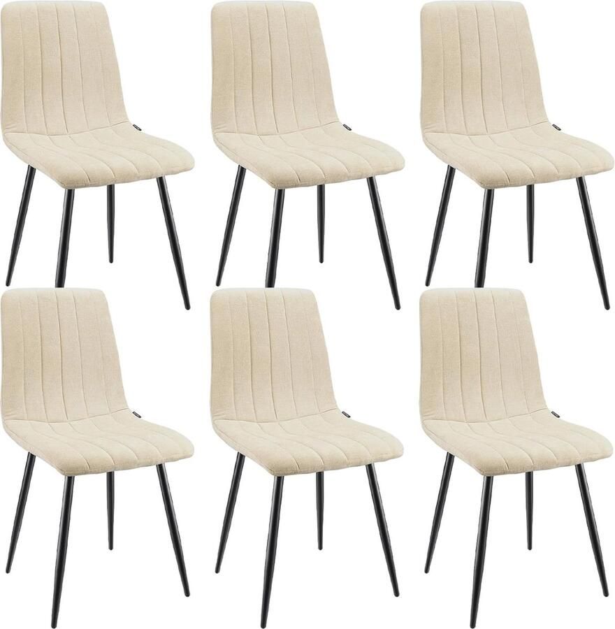 Set van 6 Ergonomische Eetkamerstoelen met Hoge Rugleuning Comfortabele en Duurzame Stoelen voor Eetkamer Keuken en Woonkamer Beige