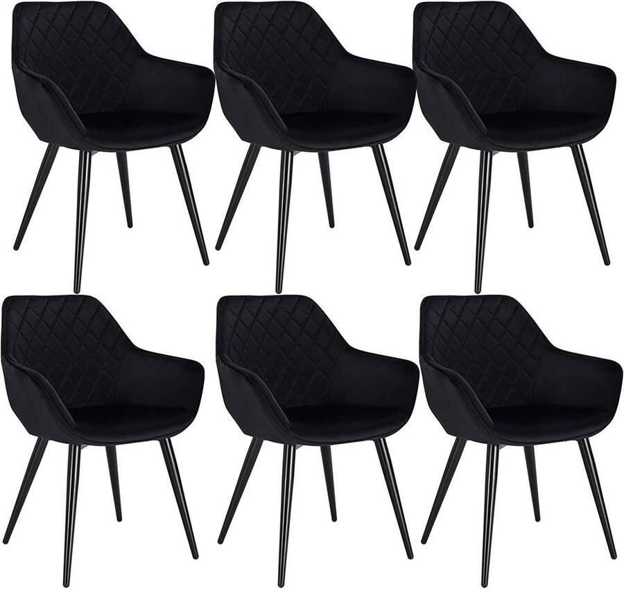 Rootz Living Rootz Set van 6 fluwelen eetkamerstoelen Gestoffeerde stoelen Comfortabele zitting Schuim met hoge dichtheid Duurzame metalen poten Verstelbare voetkussens 84 cm x 41 cm x 47 cm