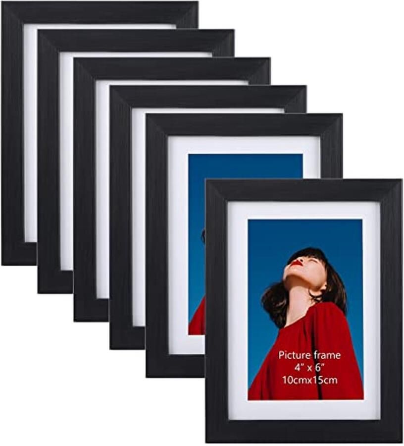Set van 6 Fotolijsten 10 x 15 cm voor Muur en Tafel Zwart