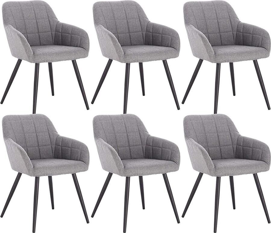 Rootz Living Rootz Set van 6 gestoffeerde eetkamerstoelen Fauteuils Comfortstoelen Ergonomisch ontwerp Duurzame constructie Veelzijdige stijl 43 cm x 55 cm x 81 cm